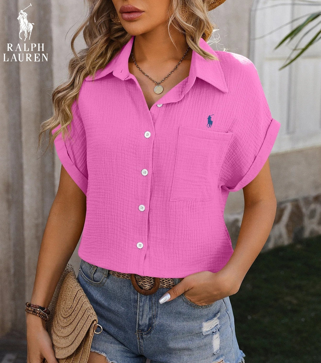 R. Lauren Short Sleeve Shirt with Chest Pocket – Airy Cut