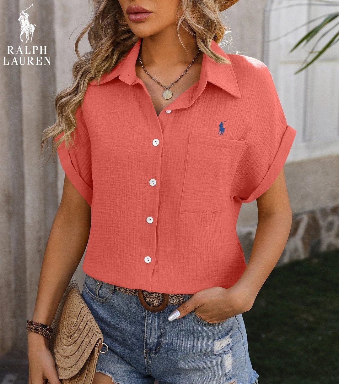 R. Lauren Short Sleeve Shirt with Chest Pocket – Airy Cut